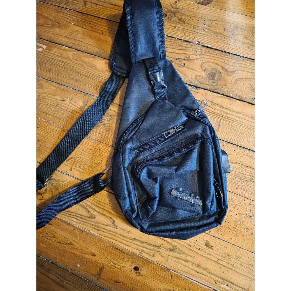 Meijieluo Black Canvas Sling Bag USB Charging Port Crossbody Chest Pack Mens